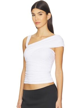 White One-Shoulder Ruched Tank Top